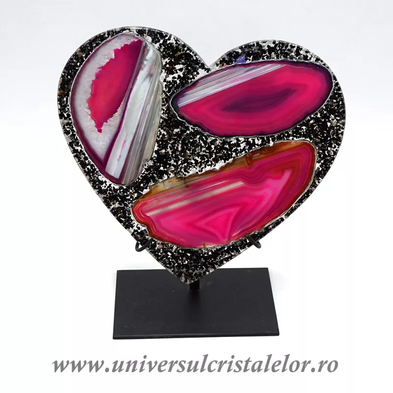 Inima agat pe suport de metal unicat m03