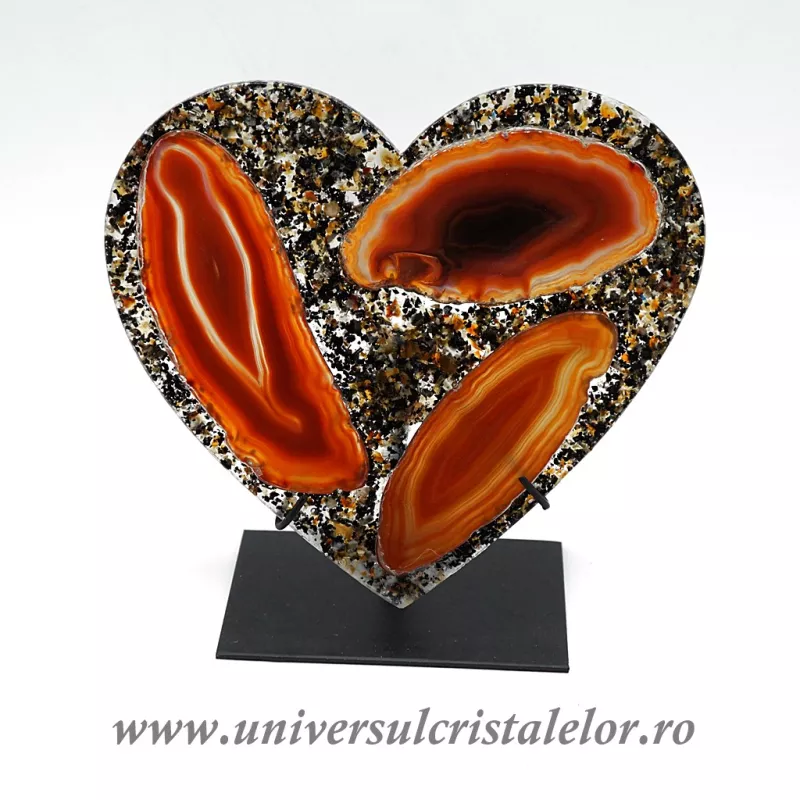 Inima agat pe suport de metal unicat m04