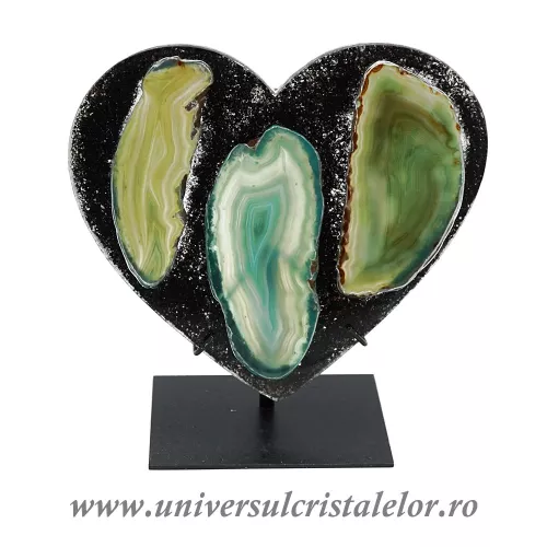 Inima agat pe suport de metal unicat m05