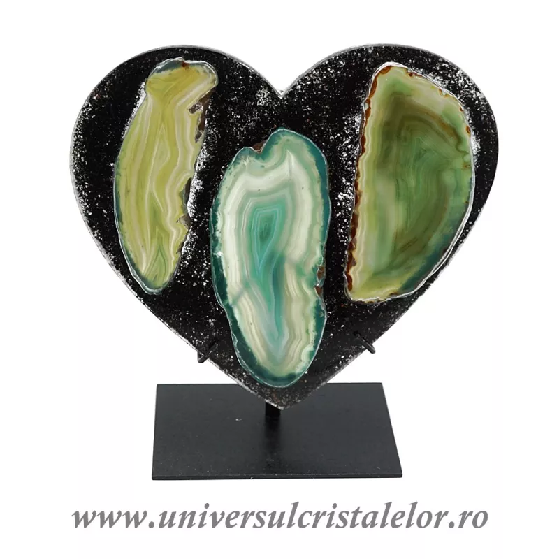 Inima agat pe suport de metal unicat m05