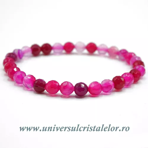 Bratara agat roz rotund fatetat - 6 mm Bratara agat roz rotund fatetat - 6 mm
