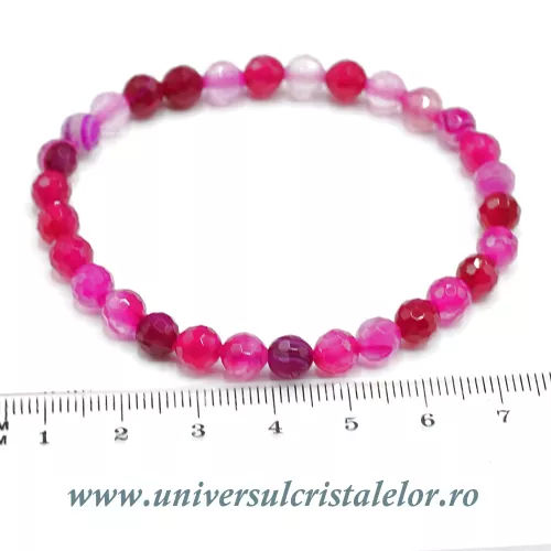 Bratara agat roz rotund fatetat - 6 mm Bratara agat roz rotund fatetat - 6 mm