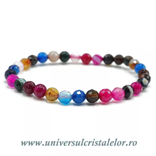 Bratara agat mixt rotund fatetat - 6 mm Bratara agat mixt rotund fatetat - 6 mm