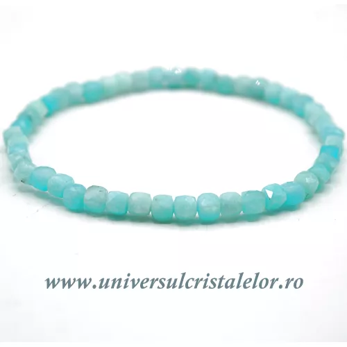 Bratara amazonit cub fatetat pe elastic - 4 mm Bratara amazonit cub fatetat pe elastic - 4 mm