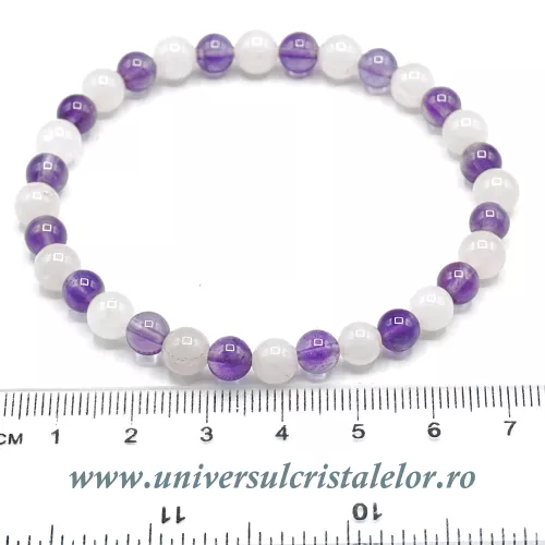 Bratara ametist si cuart roz rotund - 6 mm Bratara ametist si cuart roz rotund - 6 mm