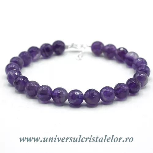 Bratara ametist rotund fatetat - 8 mm cu inchizatoare Bratara ametist rotund fatetat - 8 mm cu inchizatoare