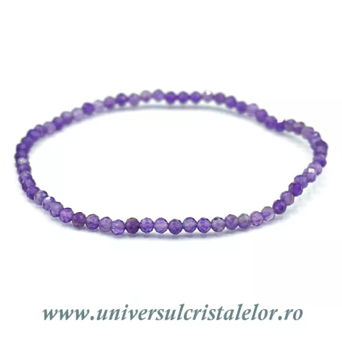 Bratara ametist rotund fatetat pe elastic - 3.5 mm Bratara ametist rotund fatetat pe elastic - 3.5 mm
