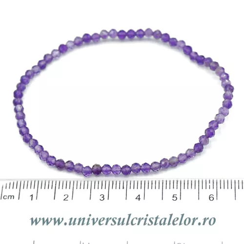 Bratara ametist rotund fatetat pe elastic - 3.5 mm Bratara ametist rotund fatetat pe elastic - 3.5 mm