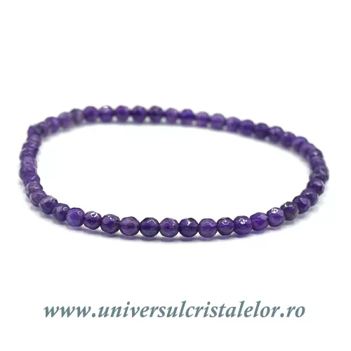 Bratara ametist rotund fatetat - 4 mm