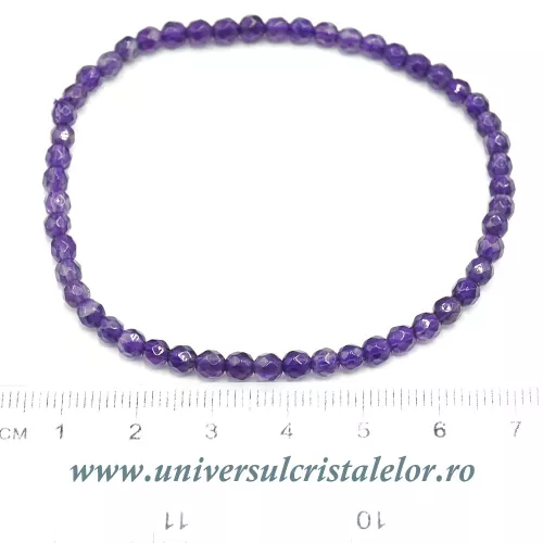 Bratara ametist rotund fatetat - 4 mm