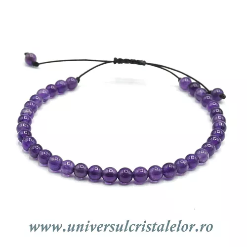 Bratara ametist rotund - 4 mm cu snur reglabil