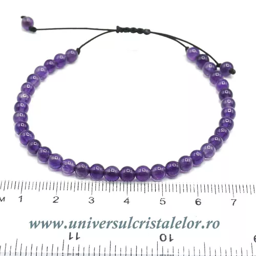 Bratara ametist rotund - 4 mm cu snur reglabil