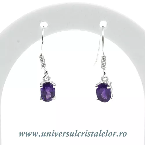 Cercei ametist oval fatetat- 5,5/7 mm  Cercei ametist oval fatetat- 5,5/7 mm