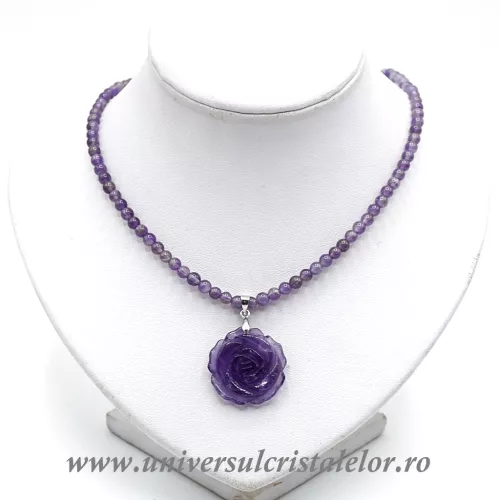 Colier cu pandantiv ametist floare 