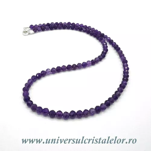 Colier ametist rotund fatetat - 4 mm