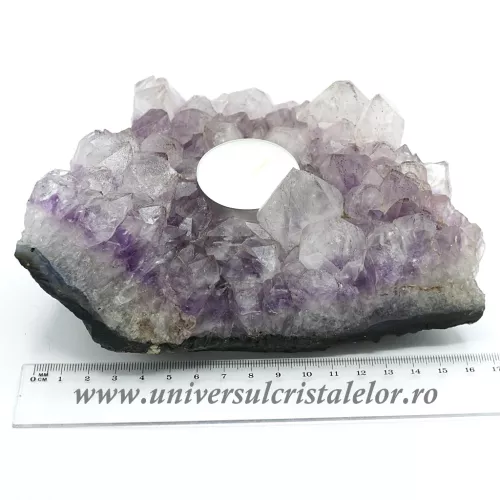 Suport lumanare ametist mineral unicat m02