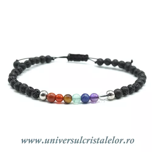Bratara chakre cu lava vulcanica rotunda - 4 mm cu snur reglabil Bratara chakre cu lava vulcanica rotunda - 4 mm cu snur reglabil
