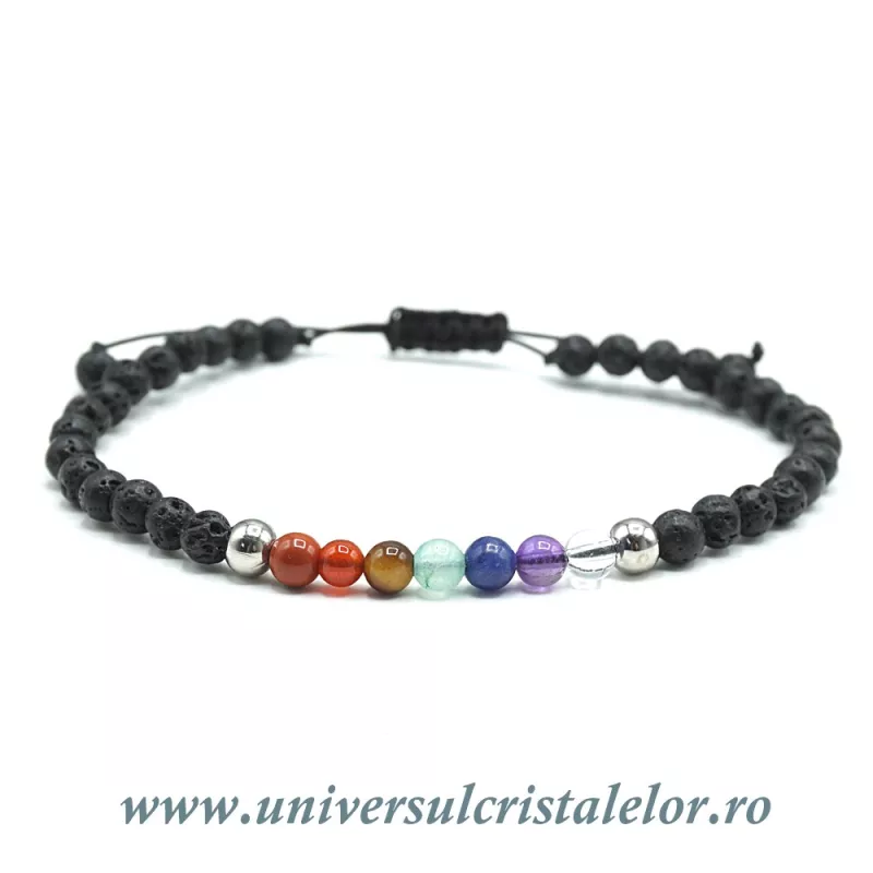 Bratara chakre cu lava vulcanica rotunda - 4 mm cu snur reglabil Bratara chakre cu lava vulcanica rotunda - 4 mm cu snur reglabil