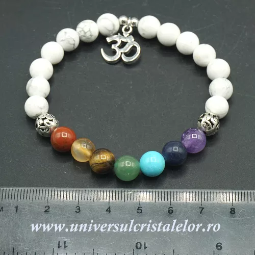 Bratara chakre cu howlit si simbol OM rotund - 8 mm Bratara chakre cu howlit si simbol OM rotund - 8 mm