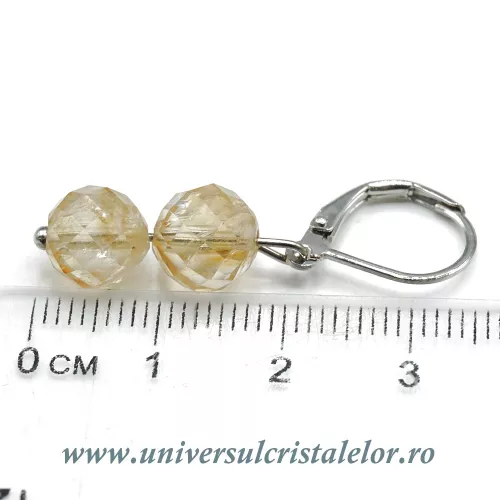 Cercei citrin rotund fatetat- 8 mm 
