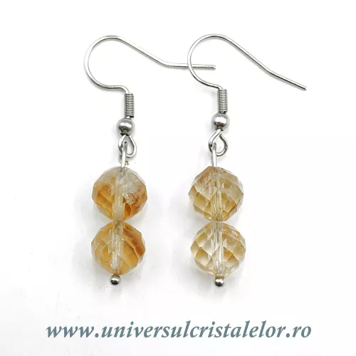 Cercei citrin rotund fatetat- 8 mm 