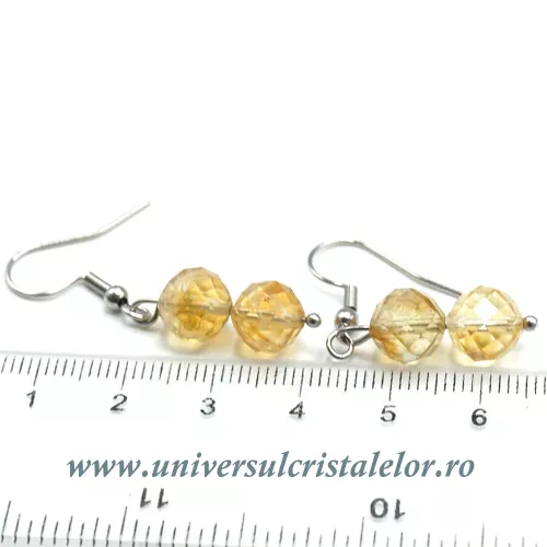 Cercei citrin rotund fatetat- 8 mm 