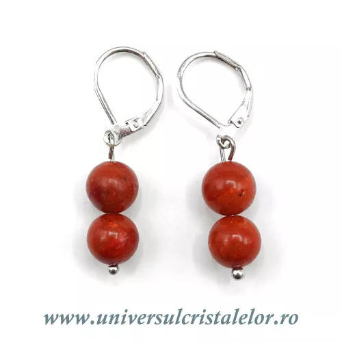 Cercei coral rosu rotund - 8 mm Cercei coral rosu rotund - 8 mm