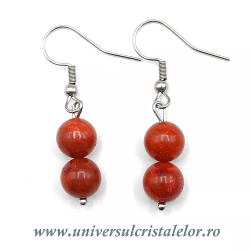 Cercei coral rosu rotund - 8 mm Cercei coral rosu rotund - 8 mm