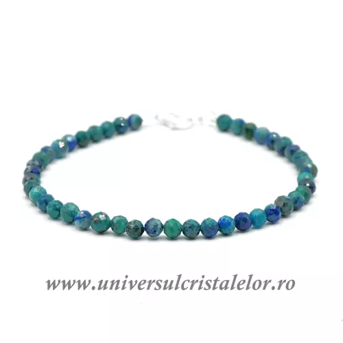 Bratara crisocola cu azurit rotund fatetat - 4,6 mm