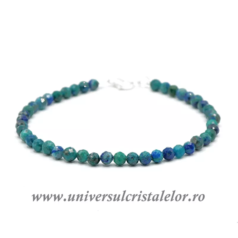Bratara crisocola cu azurit rotund fatetat - 4,6 mm
