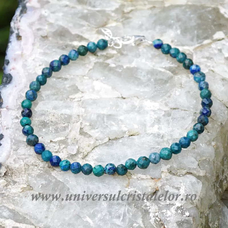 Bratara crisocola cu azurit rotund fatetat - 4,6 mm