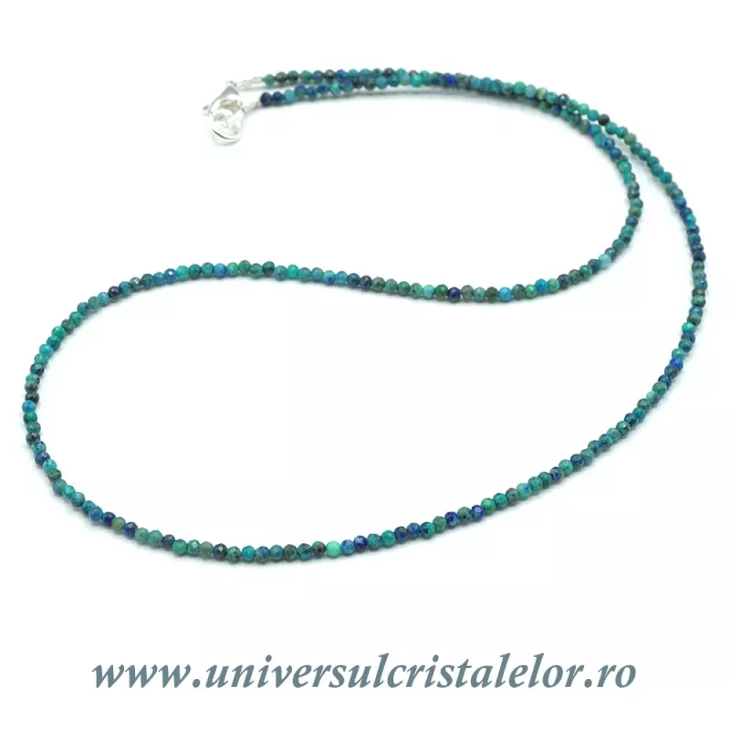 Colier mixt crisocola si azurit rotund fatetat - 2 mm Colier mixt crisocola si azurit rotund fatetat - 2 mm