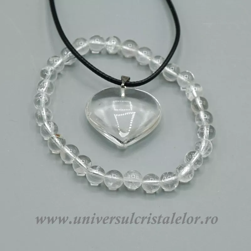 Set cristal de stanca bratara si pandantiv cu snur si cutie Set cristal de stanca bratara si pandantiv cu snur si cutie