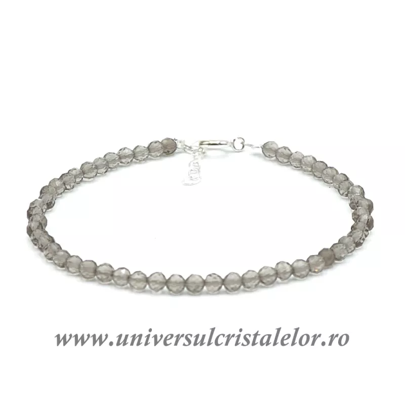 Bratara cuart fumuriu rotund fatetat - 3,3 mm