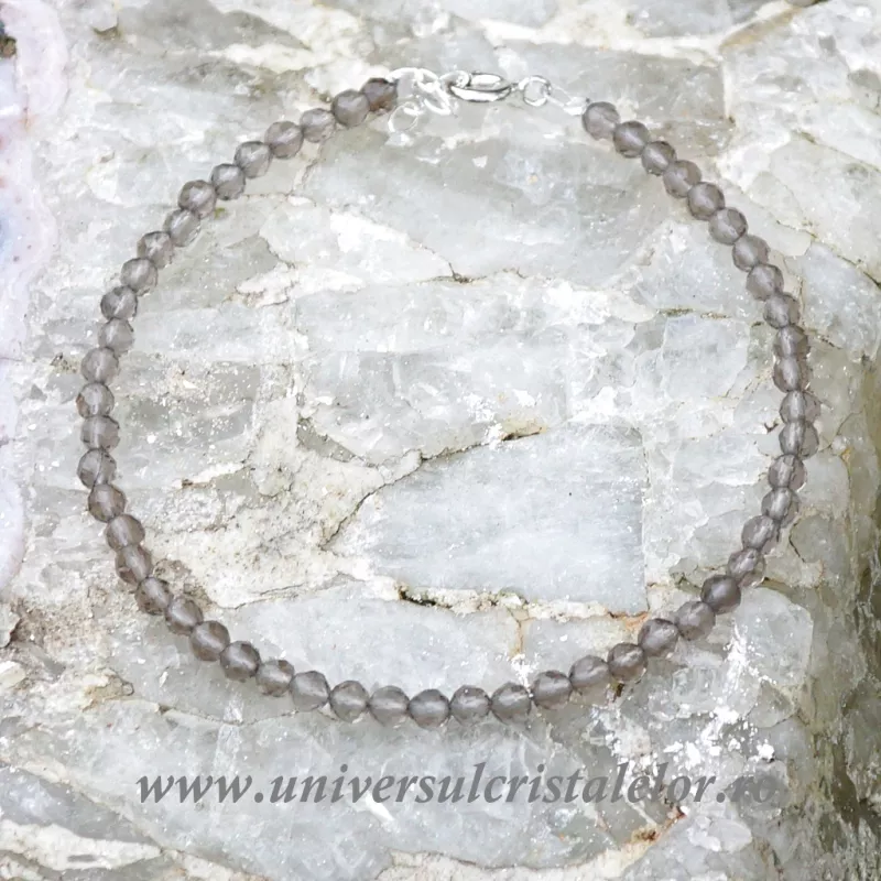 Bratara cuart fumuriu rotund fatetat - 3,3 mm