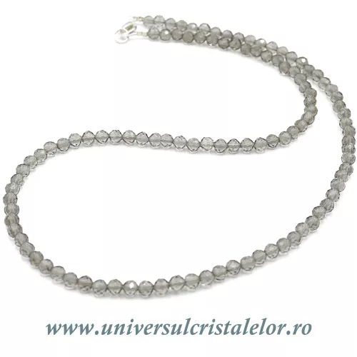 Colier cuart fumuriu rotund fatetat - 4 mm Colier cuart fumuriu rotund fatetat - 4 mm
