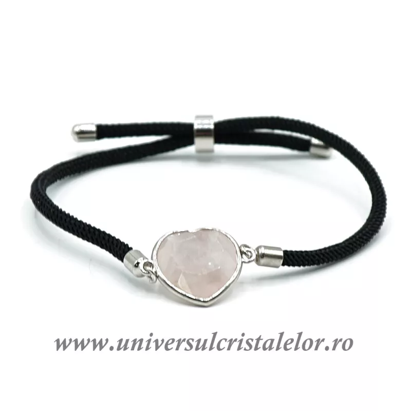 Bratara cuart roz inima reglabila
