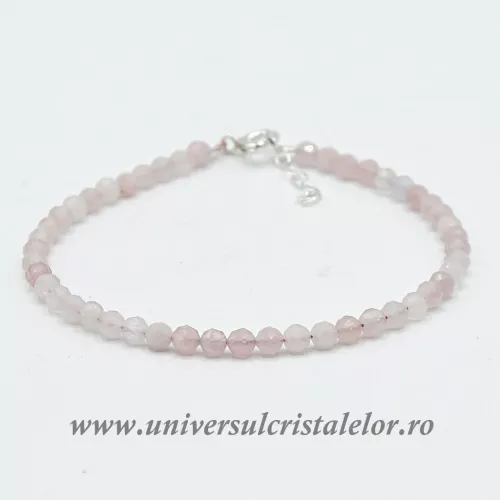Bratara cuart roz rotund fatetat - 3,5mm