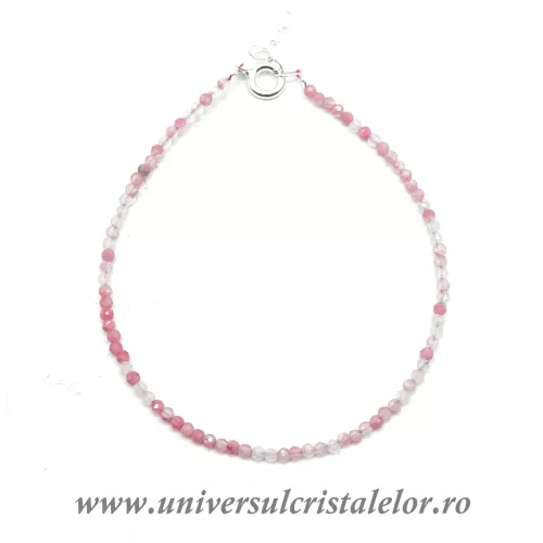 Bratara cuart roz rotund fatetat ( Sakura ) 2 mm