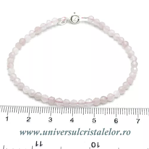 Bratara cuart roz rotund fatetat - 3,7 mm Bratara cuart roz rotund fatetat - 3,7 mm