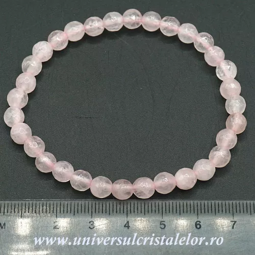 Bratara cuart roz rotund fatetat - 6 mm Bratara cuart roz rotund fatetat - 6 mm