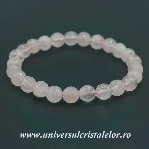 Bratara cuart roz rotund fatetat - 8 mm Bratara cuart roz rotund fatetat - 8 mm