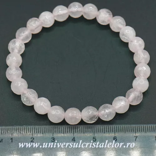 Bratara cuart roz rotund fatetat - 8 mm Bratara cuart roz rotund fatetat - 8 mm