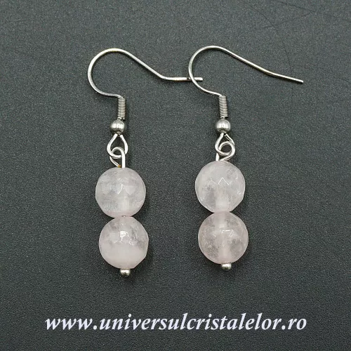 Cercei cuart roz rotund fatetat- 8 mm Cercei cuart roz rotund fatetat- 8 mm