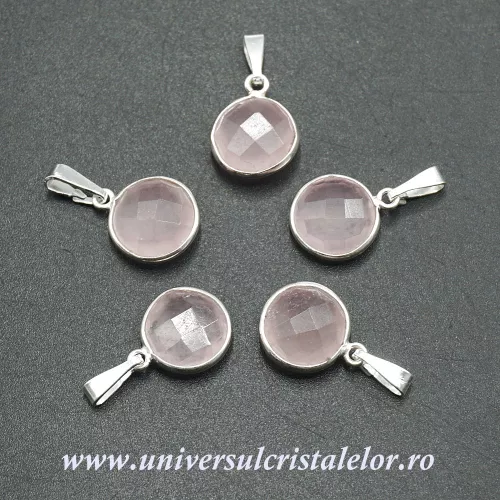 Pandantiv cuart roz rotund fatetat - 11mm Pandantiv cuart roz rotund fatetat - 11mm