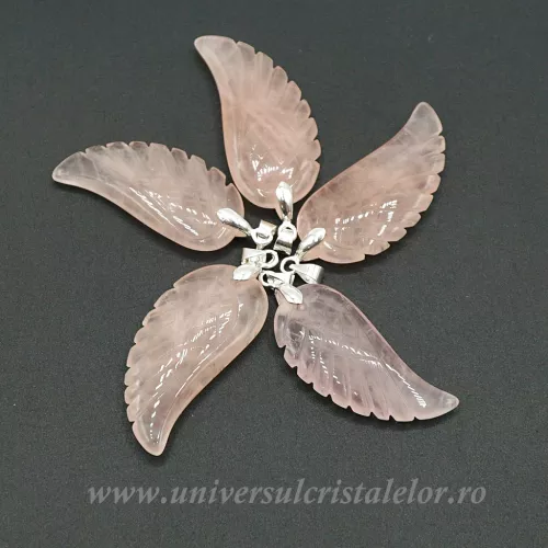 Pandantiv cuart roz aripa de inger m1