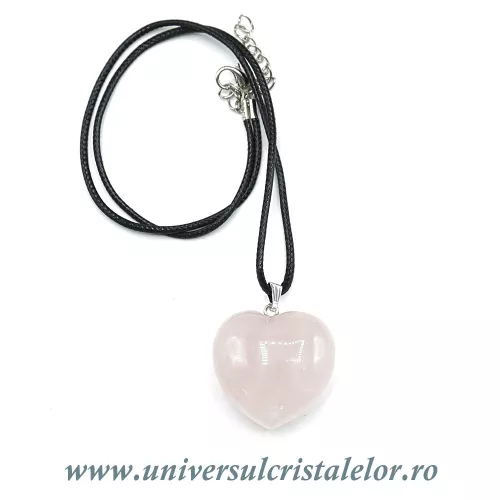 Pandantiv cuart roz inima cu snur si cutie