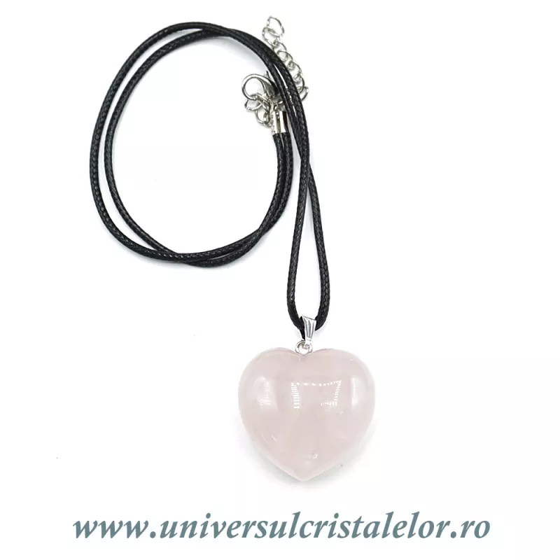 Pandantiv cuart roz inima cu snur si cutie