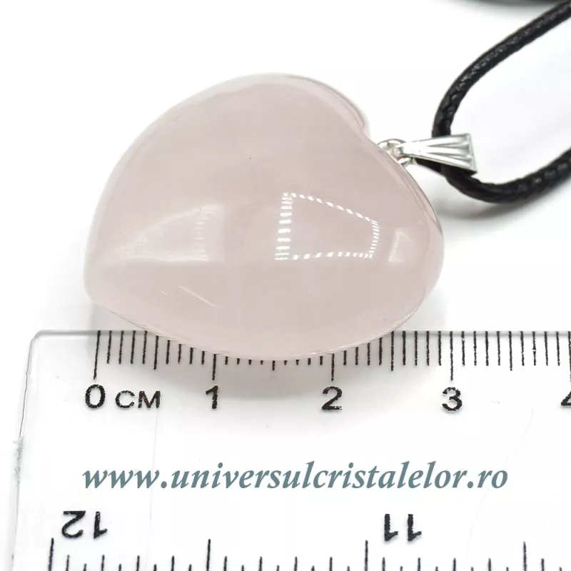 Pandantiv cuart roz inima cu snur si cutie