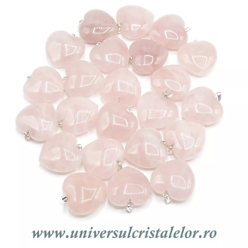 Pandantiv cuart roz inima cu snur si cutie